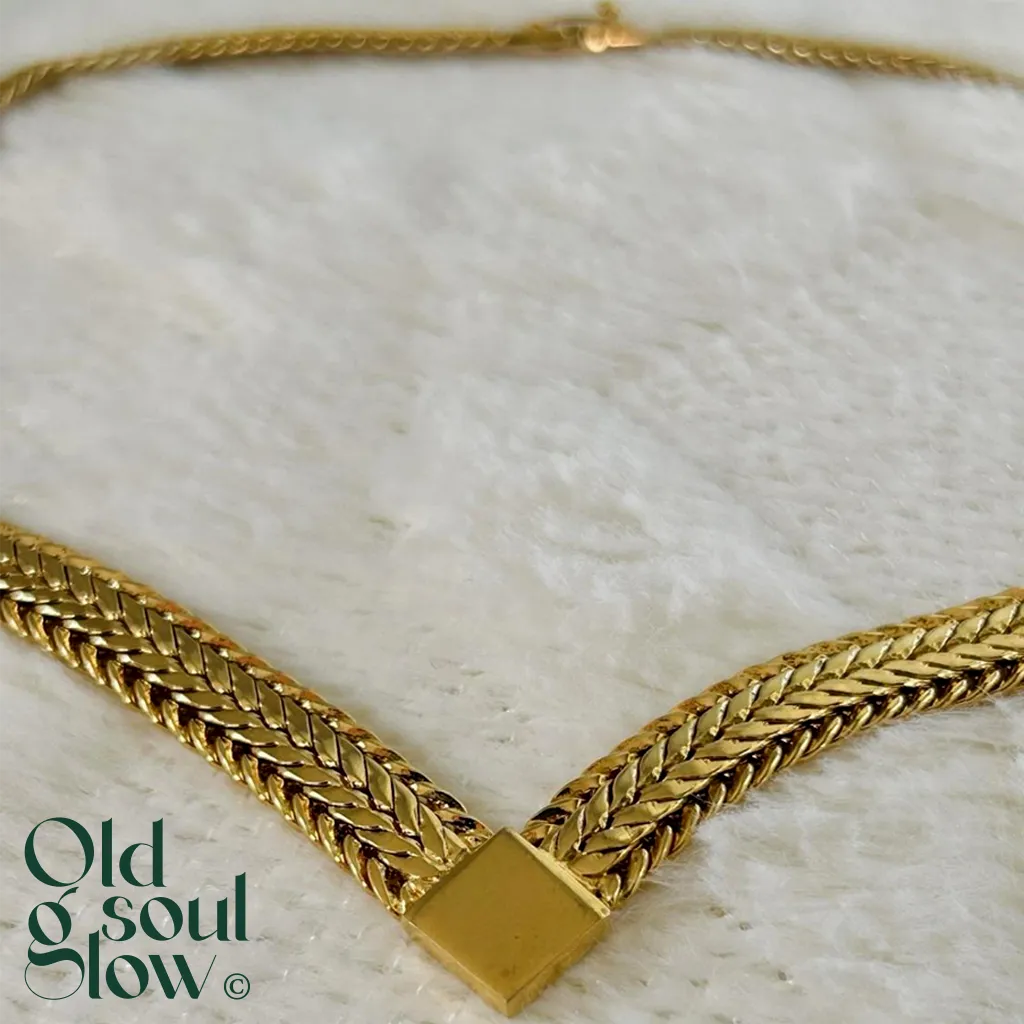 Monet Vintage Gold Tone Herringbone Collar Choker, view 2