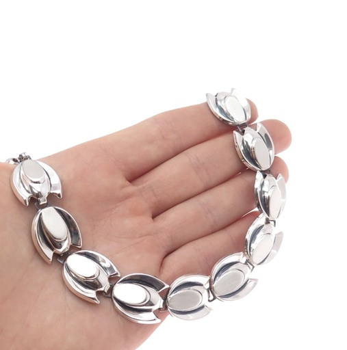 Renoir Sauteur Vintage Modernist Tulip Link Necklace, Sterling Silver, view 2