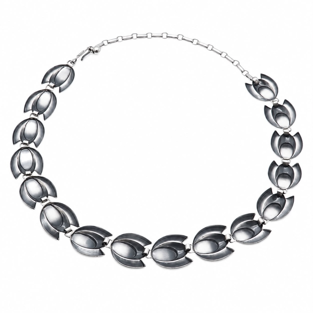 Renoir Sauteur Vintage Modernist Tulip Link Necklace, Sterling Silver, view 3