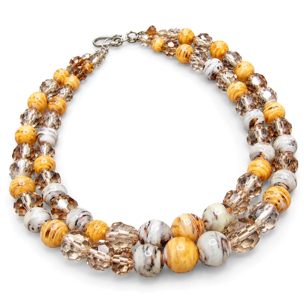 Vintage Marbled Art Glass and Crystal Bead Necklace, Unsigned, view 2