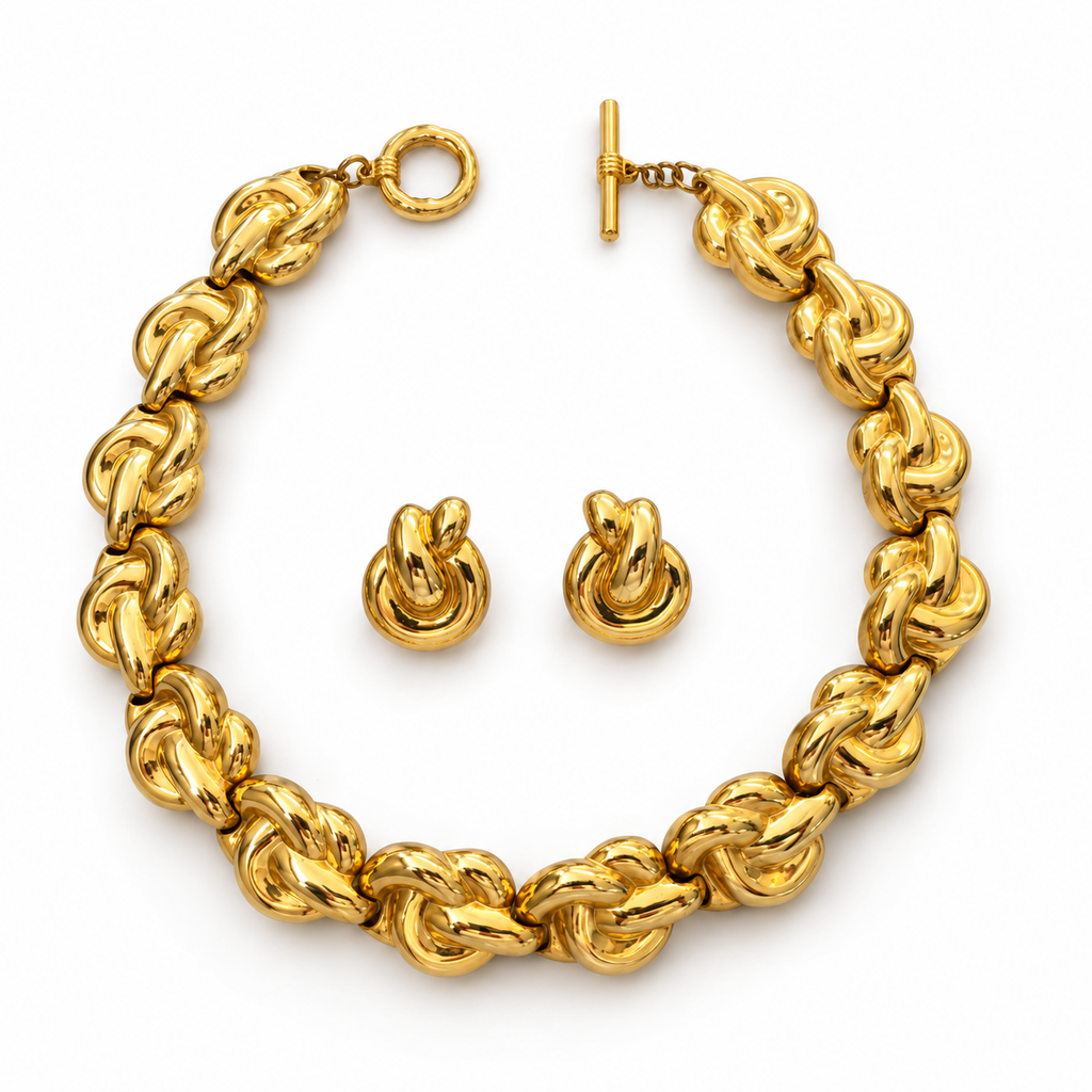 Anne Klein Vintage Collar Necklace and Pierced Earrings Set, Gold Tone, view 2