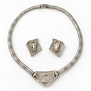 Trifari Kunio Matsumoto Vintage Black Enamel Necklace and Earrings Set, Silver, view 2