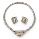Trifari Kunio Matsumoto Vintage Black Enamel Necklace and Earrings Set, Silver, view 2