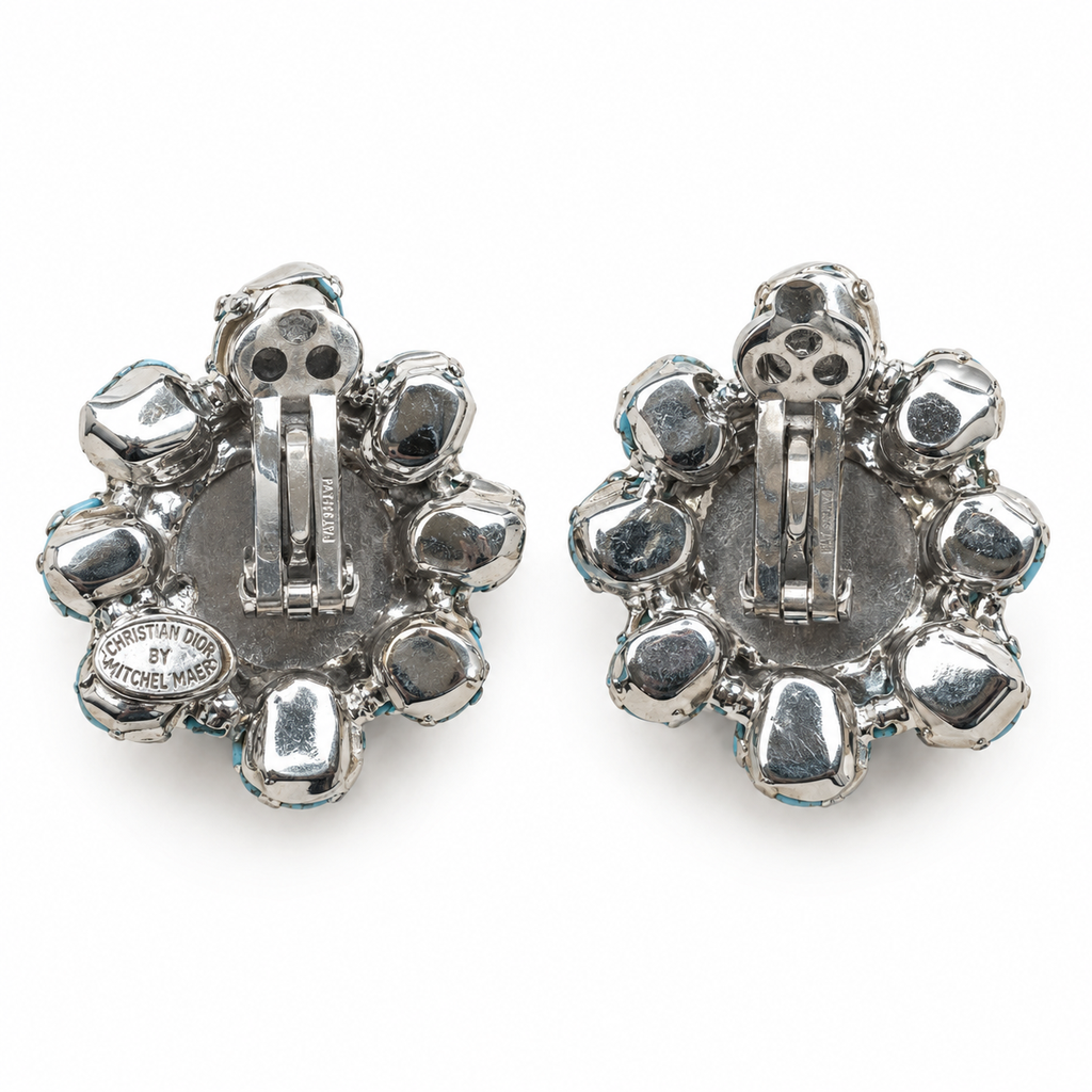 Christian Dior Vintage Mitchel Maer Blue Crystal Clip-On Earrings, view 3