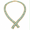 Trifari Vintage Faux Turquoise Necklace and Clip-On Earrings Set, Gold Tone, view 2