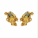 Schiaparelli Vintage Turquoise Blue Cabochon Clip-On Earrings, Gold Tone, view 2