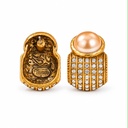 Champagne Pearl Rhinestone Dome Stud Earrings, Antique Gold Tone, view 2