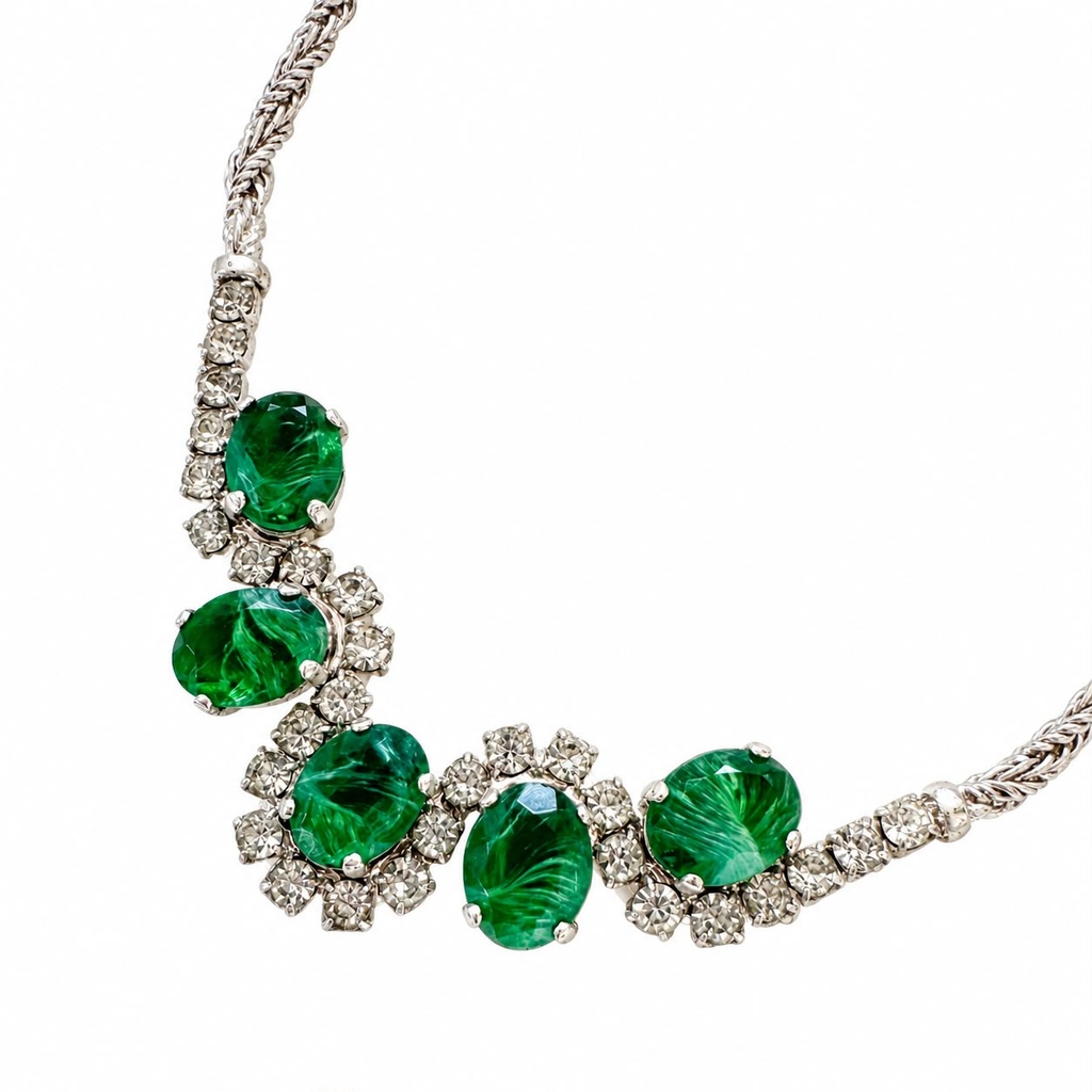 Christian Dior Vintage Emerald Green Crystal Choker, Silver Tone, view 2