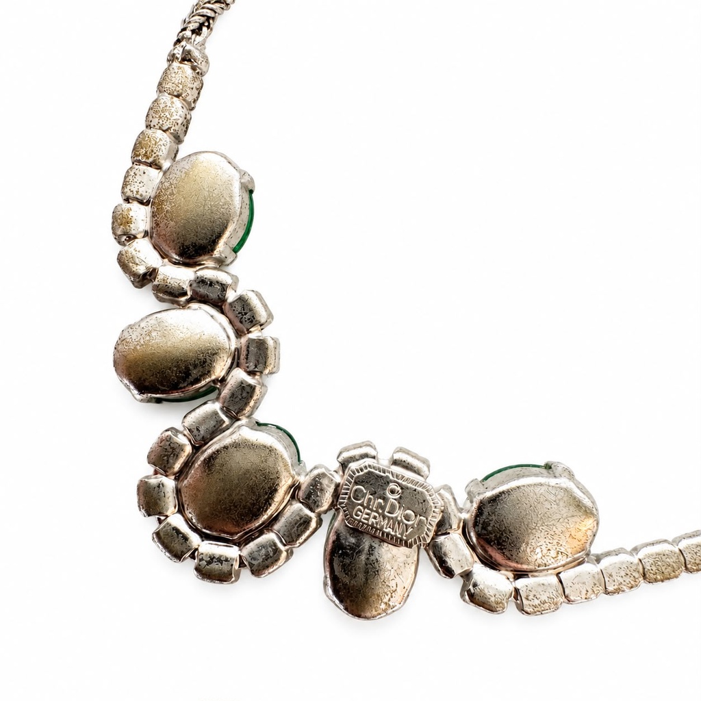 Christian Dior Vintage Emerald Green Crystal Choker, Silver Tone, view 3