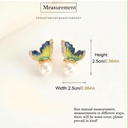 Butterfly Enamel Pearl Stud Earrings, Gold Tone, view 2