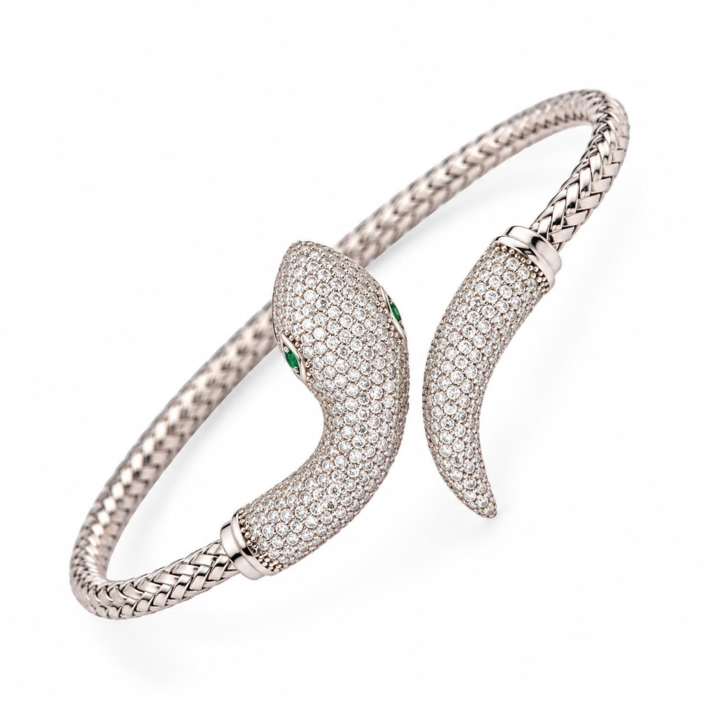 EBRUJEWELRY Serpent Pavé Sterling Silver Cuff Bracelet, view 2