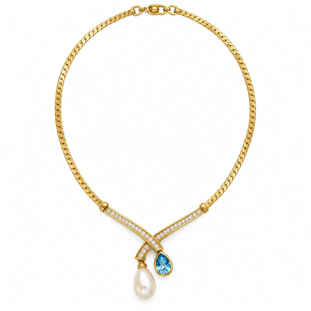 Christian Dior Vintage Blue Crystal Necklace and Earrings Set, Gold Tone, view 2