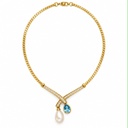 Christian Dior Vintage Blue Crystal Necklace and Earrings Set, Gold Tone, view 2
