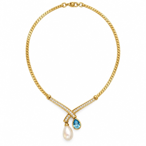 Christian Dior Vintage Blue Crystal Necklace and Earrings Set, Gold Tone, view 2
