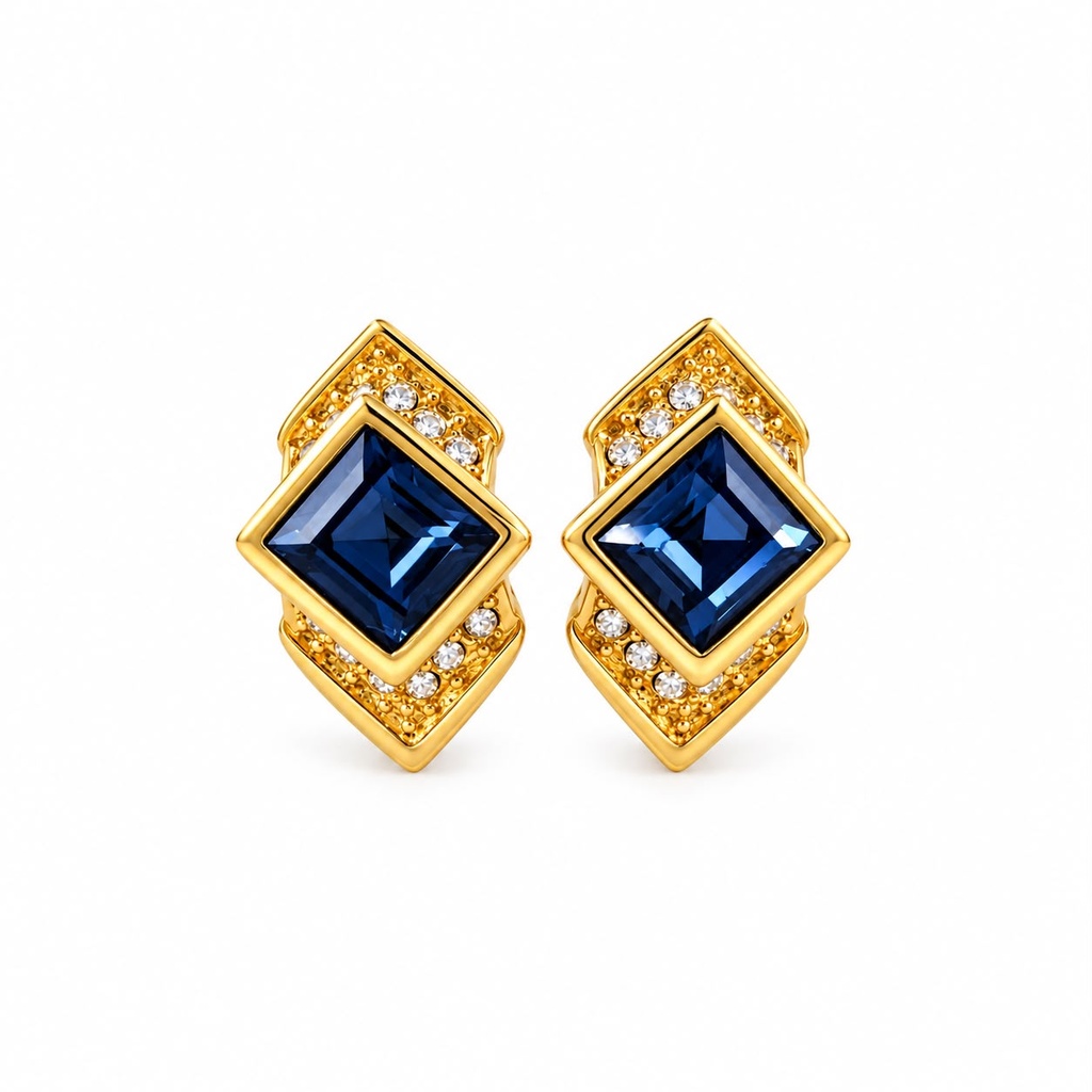Christian Dior Vintage Blue Stone Necklace and Clip-On Earrings Set, Gold Tone, view 2