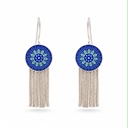 Vintage-Inspired Cobalt Blue Enamel Medallion Choker and Tassel Earrings, Silver Tone (set: earrings)
