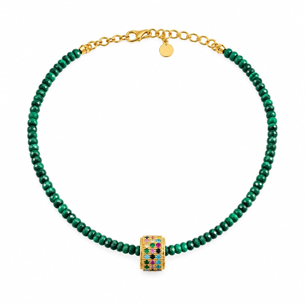 Vintage-Inspired Gold Heart Pendant and Malachite Bead Necklaces, Gold Tone (Set of both necklaces, view 3)