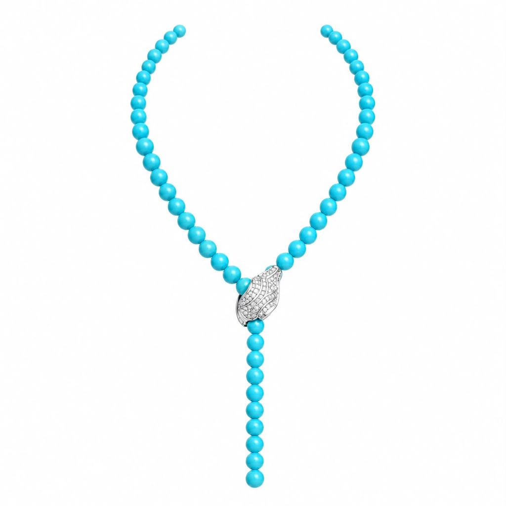 Vintage-Inspired Turquoise Bead Snake Lariat Necklace, Silver Tone, view 2