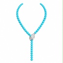 Vintage-Inspired Turquoise Bead Snake Lariat Necklace, Silver Tone, view 2