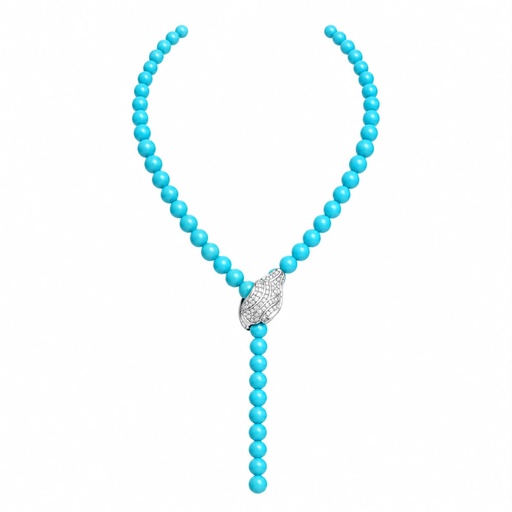 Vintage-Inspired Turquoise Bead Snake Lariat Necklace, Silver Tone, view 2