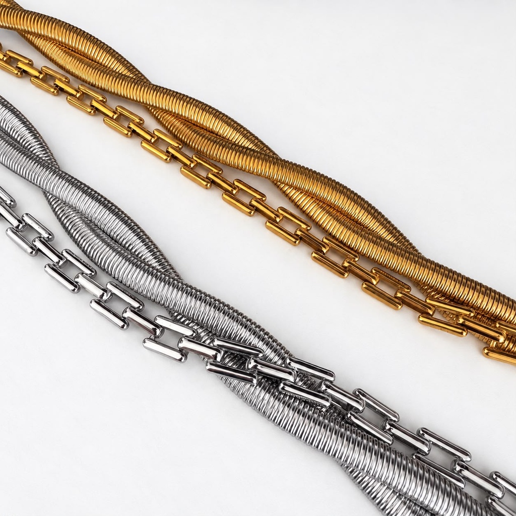 Vintage-Inspired Twisted Snake and Link Chain Layered Necklace, view 2