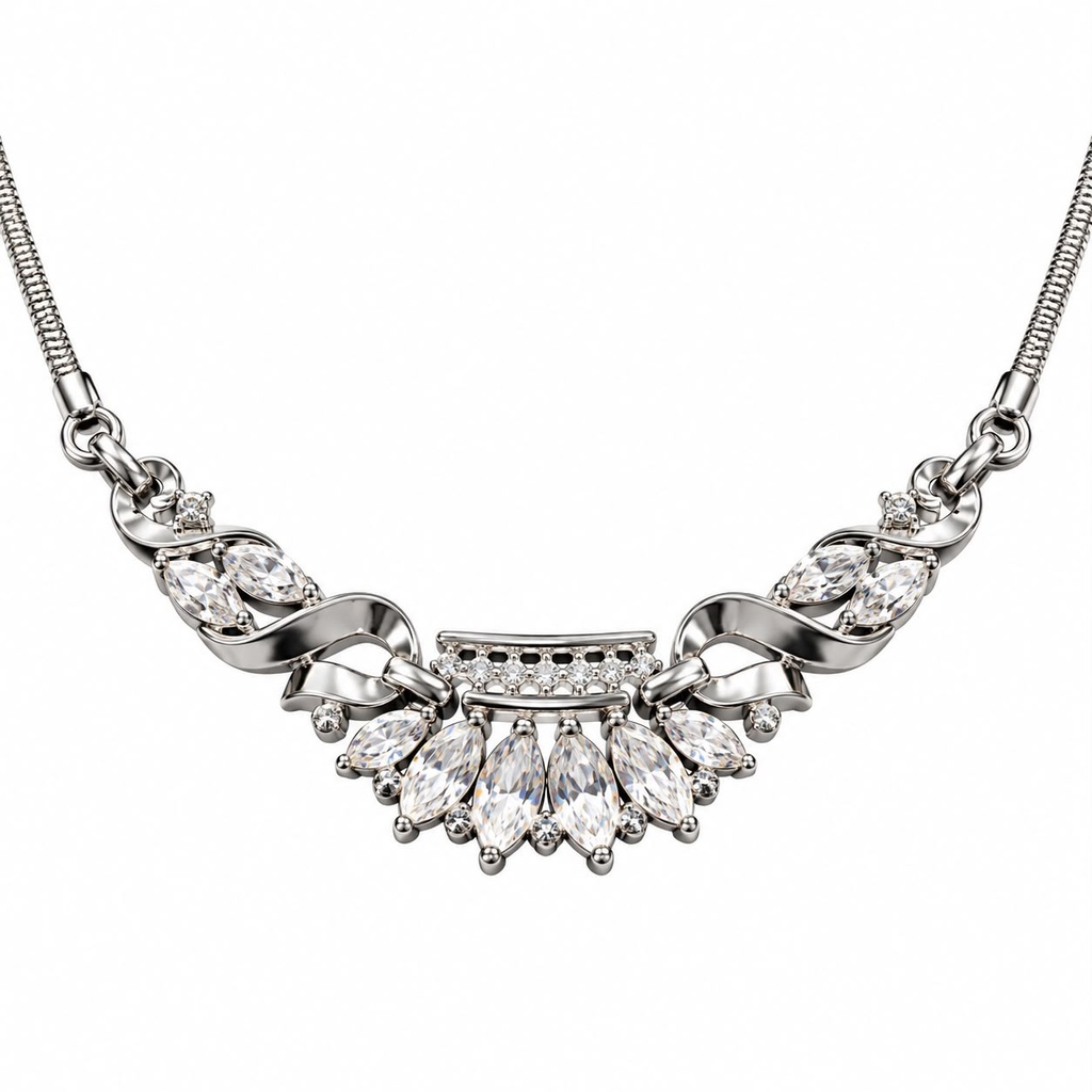 Trifari Vintage 1950s Coronet Clear Rhinestone Necklace, Silver Tone, view 2