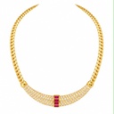 Christian Dior Vintage Pavé Crystal and Ruby Red Necklace and Clip-On Earrings, Gold Tone (Necklace and earrings set, view 2)