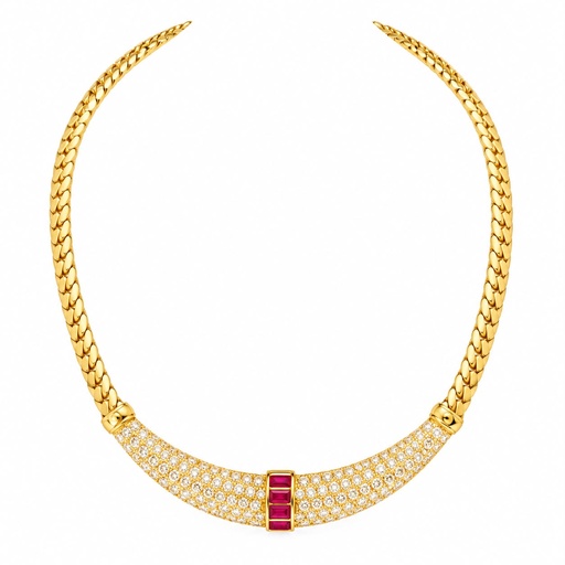 Christian Dior Vintage Pavé Crystal and Ruby Red Necklace and Clip-On Earrings, Gold Tone (Necklace and earrings set, view 2)