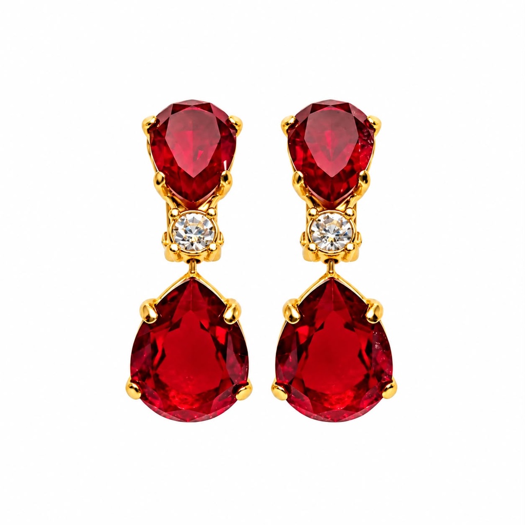Christian Dior Vintage Pavé Crystal and Ruby Red Necklace and Clip-On Earrings, Gold Tone (Necklace and earrings set, view 3)
