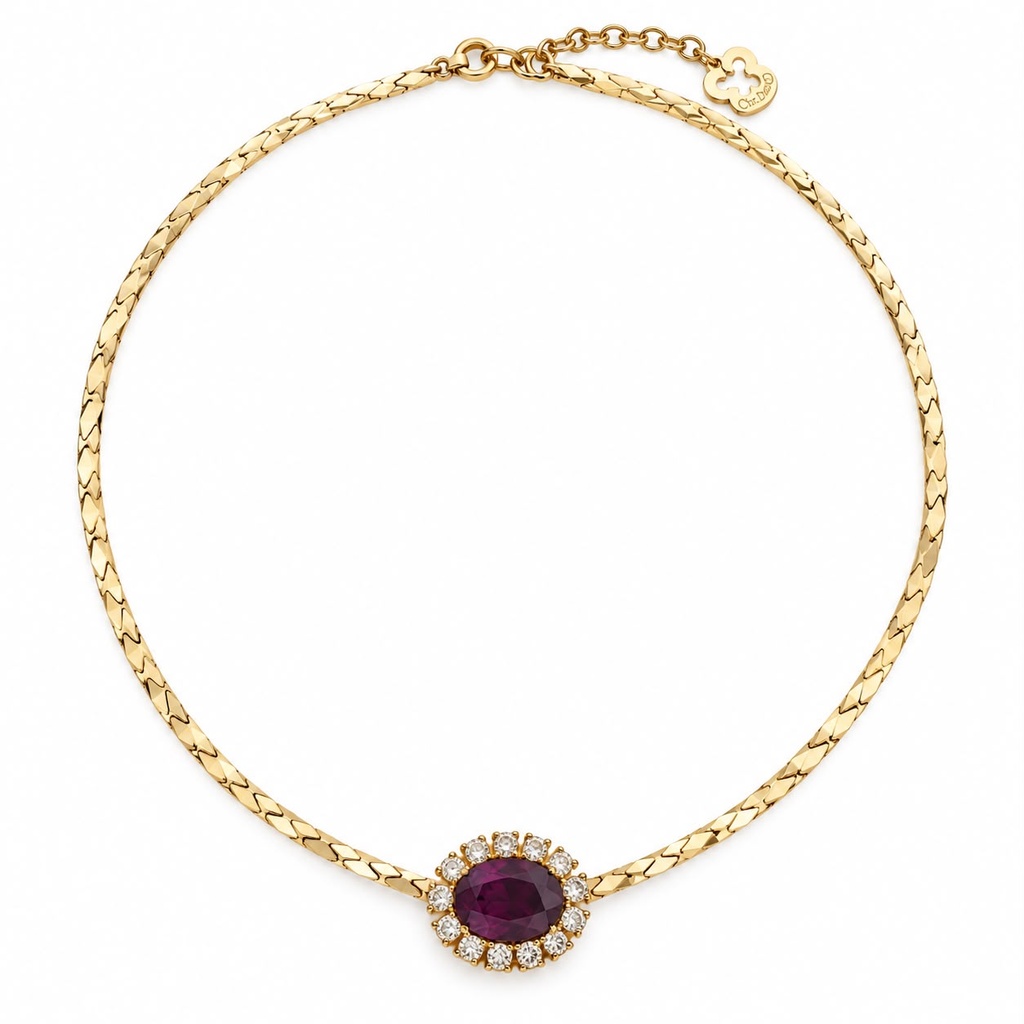 Christian Dior Vintage 1980s Purple Oval Stone Necklace and Pierced Earrings Set, Gold Plated, view 2
