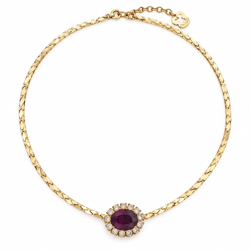 Christian Dior Vintage 1980s Purple Oval Stone Necklace and Pierced Earrings Set, Gold Plated, view 2
