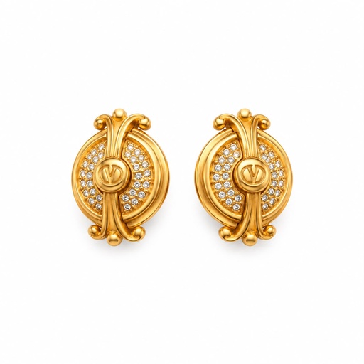 Valentino Garavani Vintage Pavé Crystal Logo Clip-On Earrings, Gold Plated, view 2