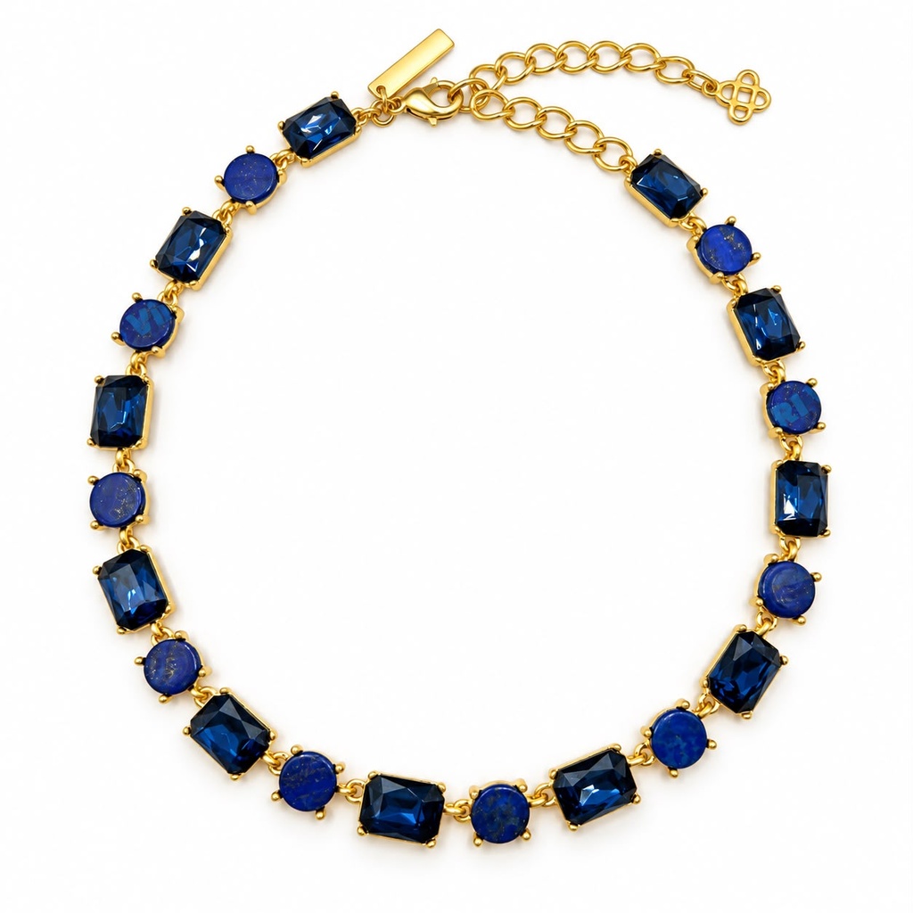 Oscar de la Renta Vintage Blue Crystal Necklace and Purple Crystal Clip-On Earrings, Gold Plated (Necklace and earrings set, view 2)