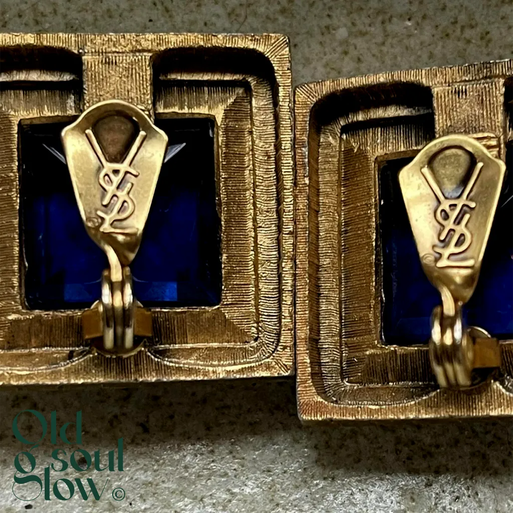 Yves Saint Laurent Vintage Blue Glass Clip-On Earrings, view 2