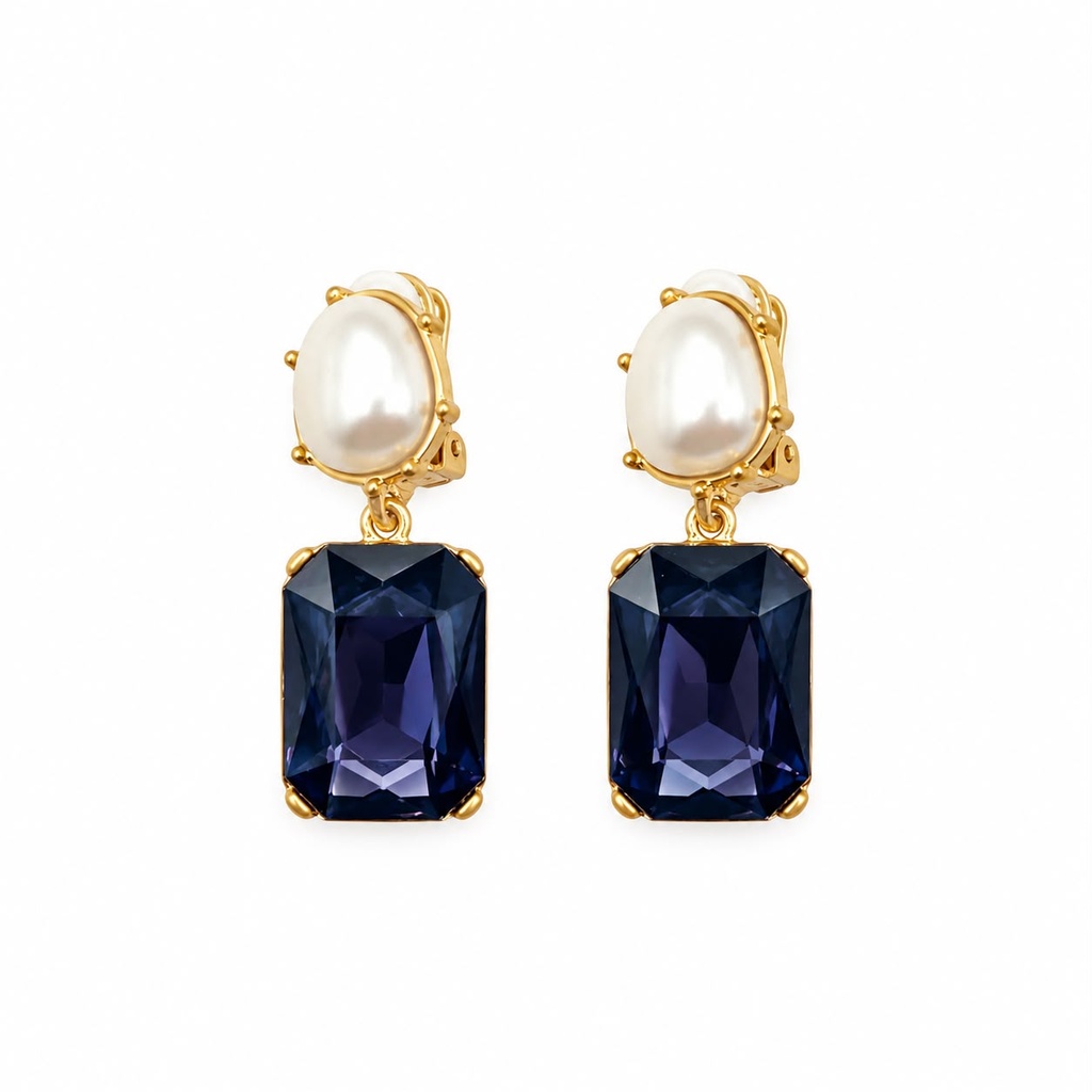 Oscar de la Renta Vintage Blue Crystal Necklace and Purple Crystal Clip-On Earrings, Gold Plated (Necklace and earrings set, view 3)