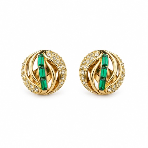 Kramer Vintage Emerald Green Baguette Rhinestone Necklace and Clip-On Earrings Set, Gold Tone, view 2