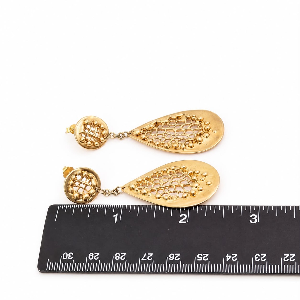 Vintage Gold-Plated Sterling Silver Openwork Teardrop Drop Earrings, view 2