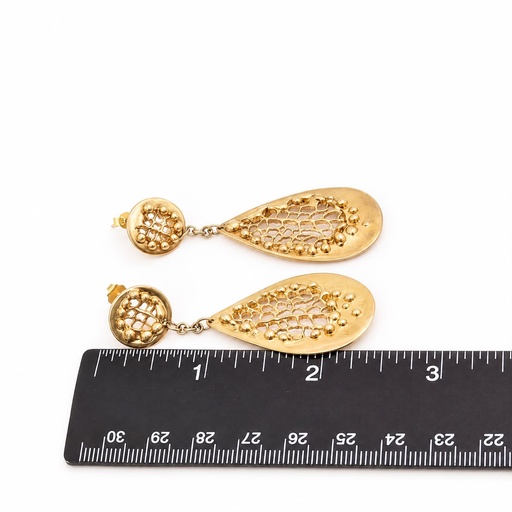 Vintage Gold-Plated Sterling Silver Openwork Teardrop Drop Earrings, view 2