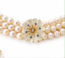 Vintage 1990s Three-Row Cultured Pearl Collar with Rock Crystal Flower, Sapphires and Diamond, 9ct Gold, view 2