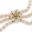 Vintage 1990s Three-Row Cultured Pearl Collar with Rock Crystal Flower, Sapphires and Diamond, 9ct Gold, view 3
