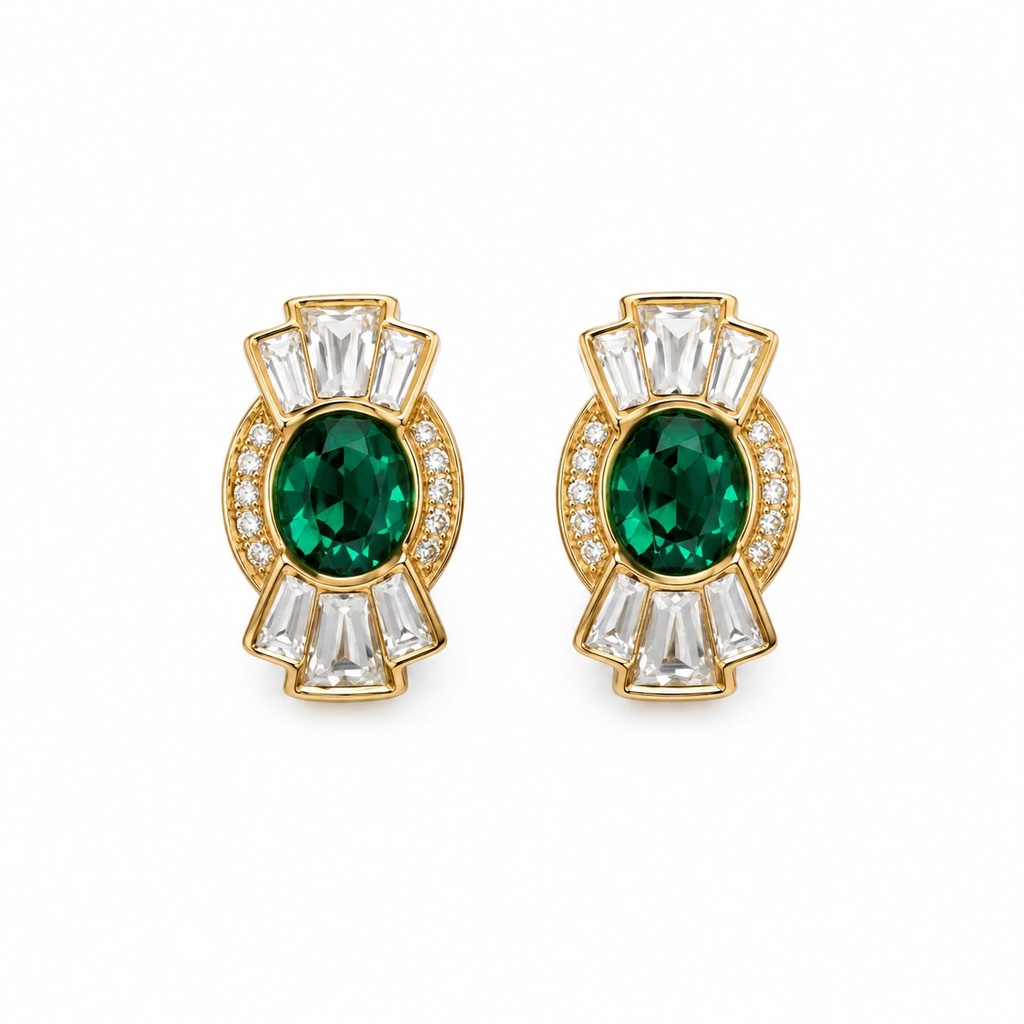 Givenchy Vintage Green Crystal and Baguette Necklace and Earrings Set, Gold Plated, view 3
