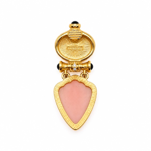 Richelieu Vintage Faux Pearl and Frosted Pink Shell Drop Clip-On Earrings, Gold Tone, view 2