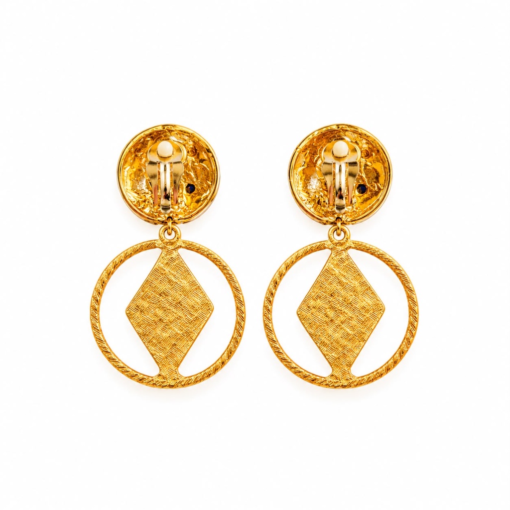 Vintage 1980s Jewel-Tone Cabochon and Black Enamel Hoop Drop Clip-On Earrings, Gold Plated, view 2
