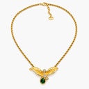 Christian Dior Vintage Green Crystal Leaf Necklace and Clip-On Drop Earrings, Gold Tone (set, view 2)