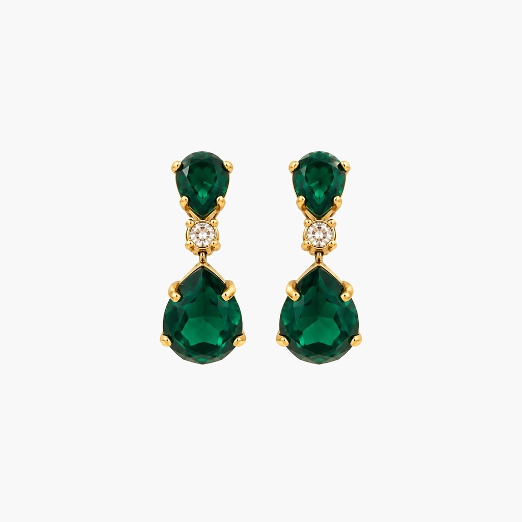 Christian Dior Vintage Green Crystal Leaf Necklace and Clip-On Drop Earrings, Gold Tone (set, view 3)