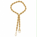 Vintage Adjustable Bolo Lariat Necklace with Glass Pearl Tassel Drops, Gold Tone, view 2
