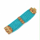 Vintage-Inspired Handmade Multi-Strand Turquoise Bead Bracelet with Ottoman Gold-Tone Plaques, Turkey, view 2