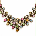 Vintage 1950s Pastel Rhinestone Floral Spray Necklace, Gold Tone, view 2