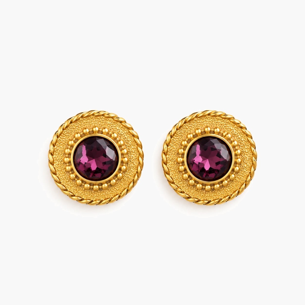 Christian Dior Vintage Purple and Blue Crystal Medallion Pendant Necklace and Pierced Stud Earrings, Gold Plated (set, view 3)