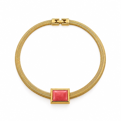 Givenchy Vintage Pink Coral Coloured Snake Chain Necklace and Clip-On Earrings Set, Gold Tone, view 2